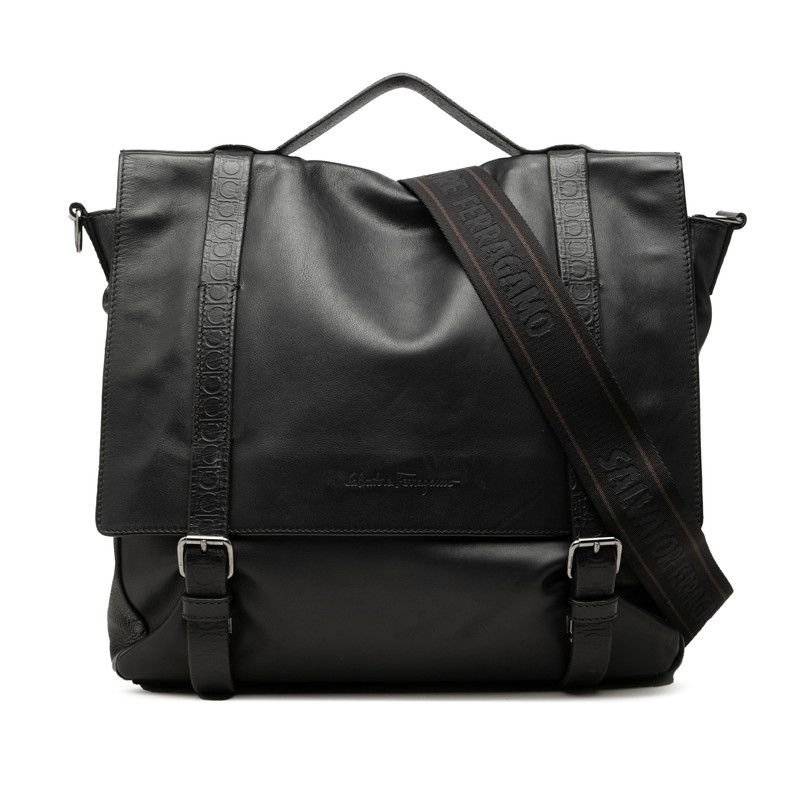 Salvatore Ferragamo Gancini Embossed Double Buckle Leather Shoulder Bag