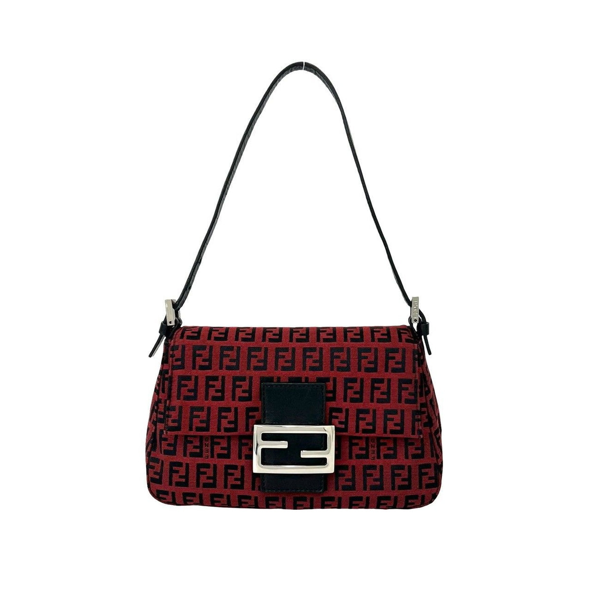 Fendi Zucchino Canvas Leather Shoulder Bag