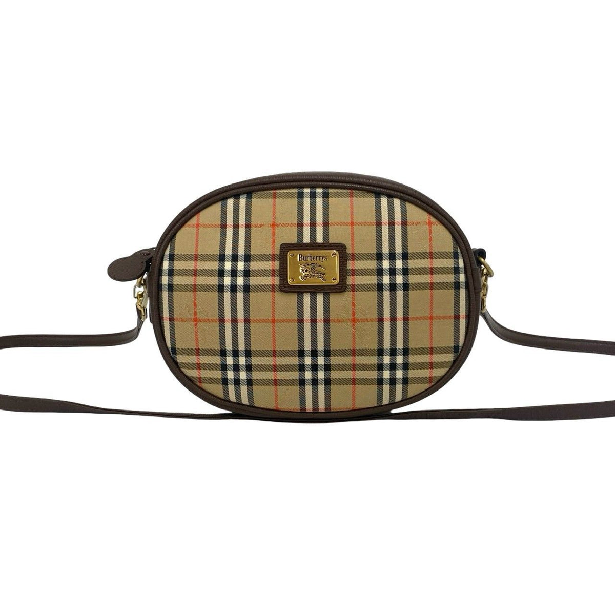 Burberrys Shadow Horse Logo Canvas Leather Shoulder Bag