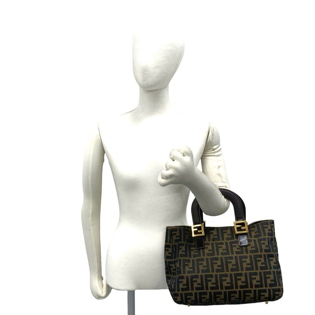 Fendi Zucca Canvas Leather Handbag