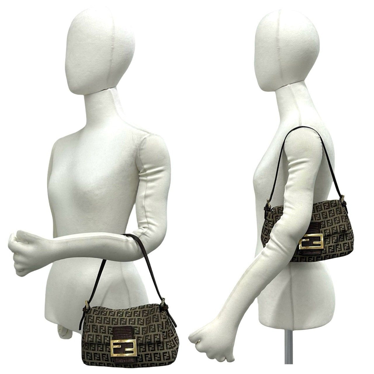 Fendi Zucchino Canvas Leather Shoulder Bag