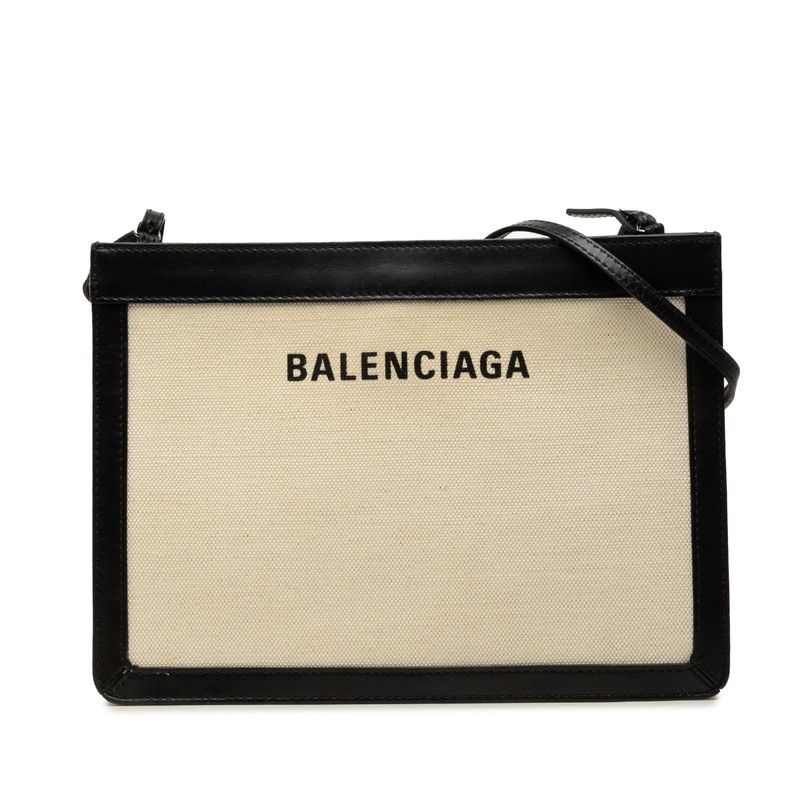 Balenciaga Navy Pochette Canvas Leather Shoulder Bag