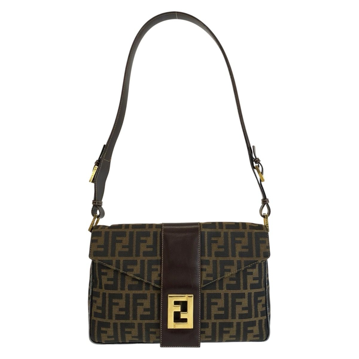 Fendi Zucca Canvas Leather Shoulder Bag
