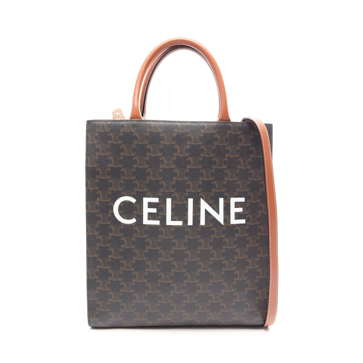 Preloved CELINE Small Vertical Cabas Triomphe 2WAY Tote Bag Black/Brown PVC coated canvas×leather 191542 2101220043278