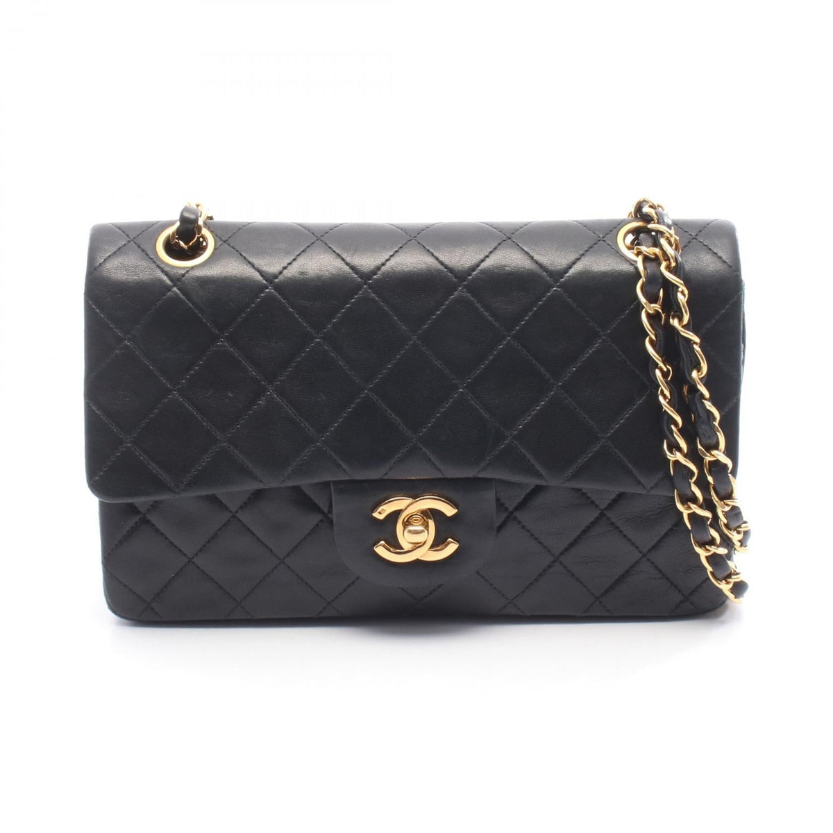 Preloved CHANEL Black Matelasse W flap Lambskin (sheep leather) 2101219478067