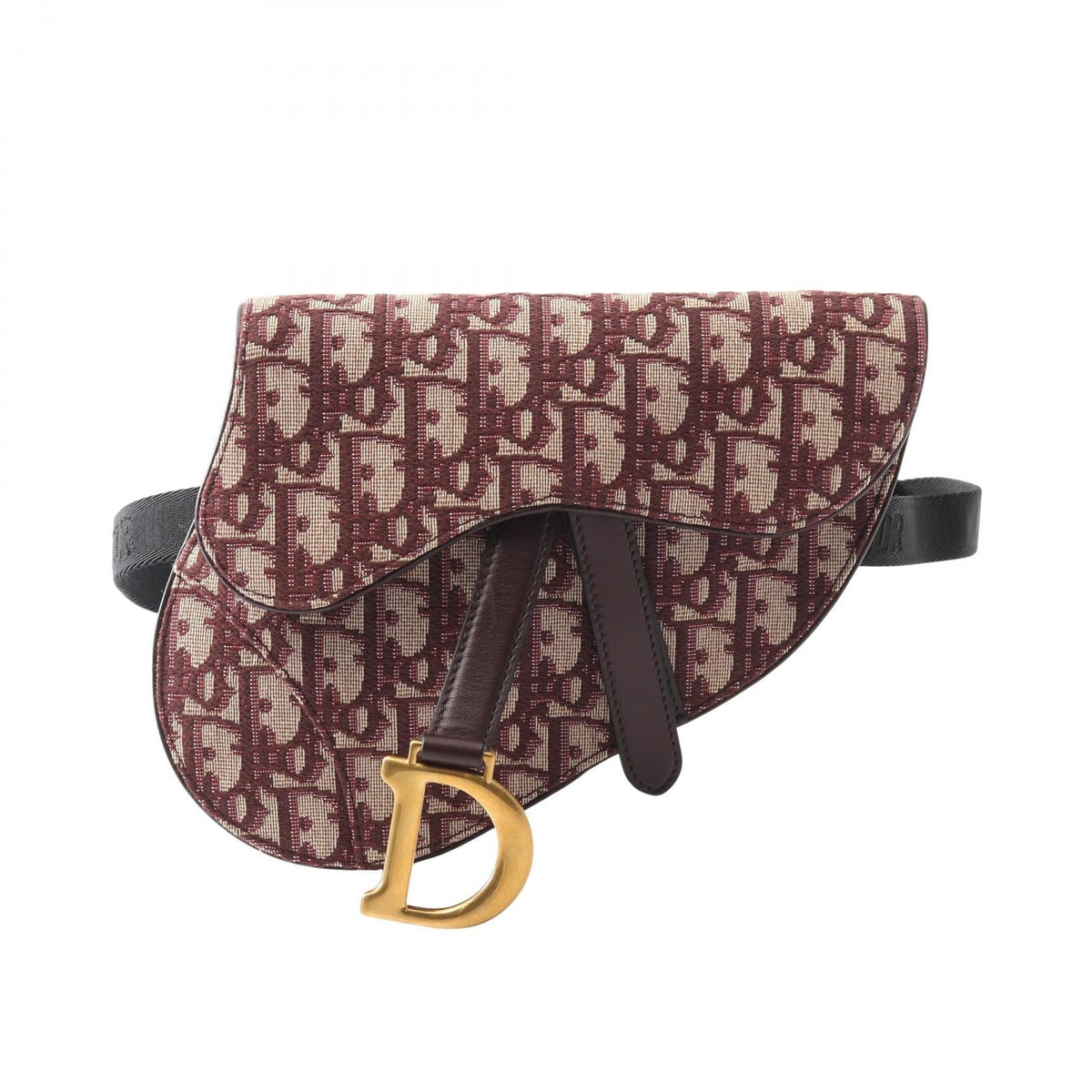 Preloved Dior SADDLE Oblique Waist bag Beige/Bordeaux canvas×leather 2101219298566