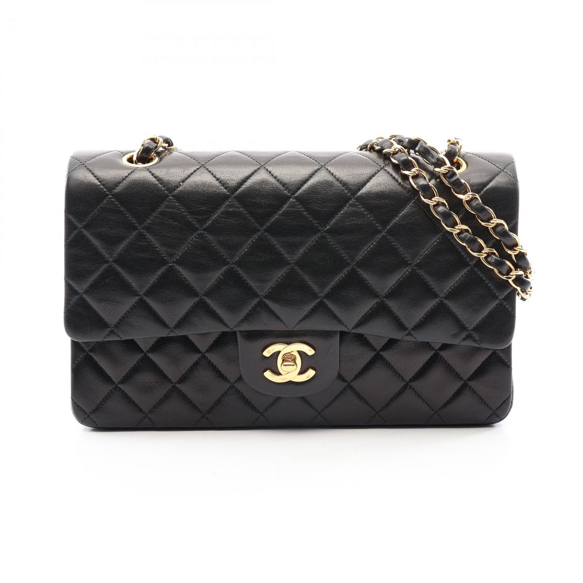Preloved CHANEL Black Matelasse W flap Lambskin (sheep leather) 2101220183332