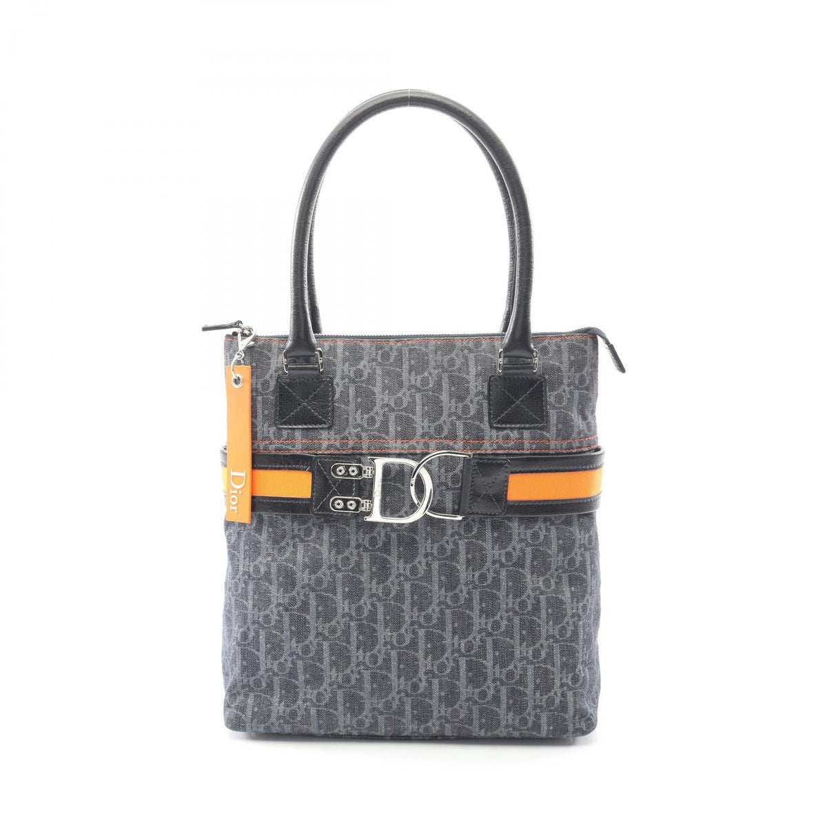 Preloved Dior Flightline trotter Tote Bag Navy/Black/Orange denim×leather 2101219359434