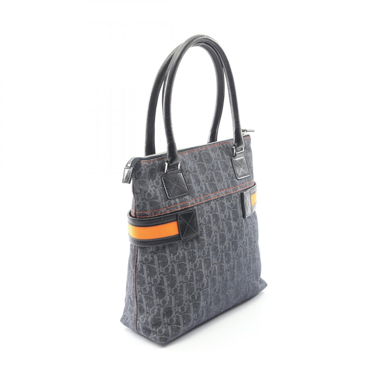 Preloved Dior Flightline trotter Tote Bag Navy/Black/Orange denim×leather 2101219359434