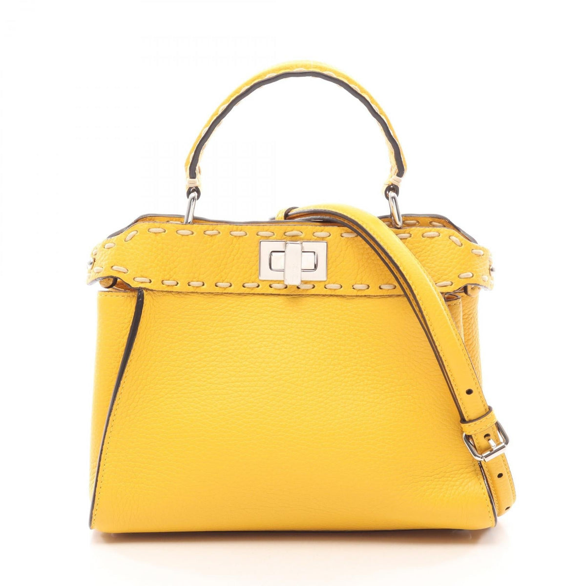 Preloved FENDI Mini Peekaboo Selleria 2WAY Handbag Yellow leather 8BN244 2101220264994
