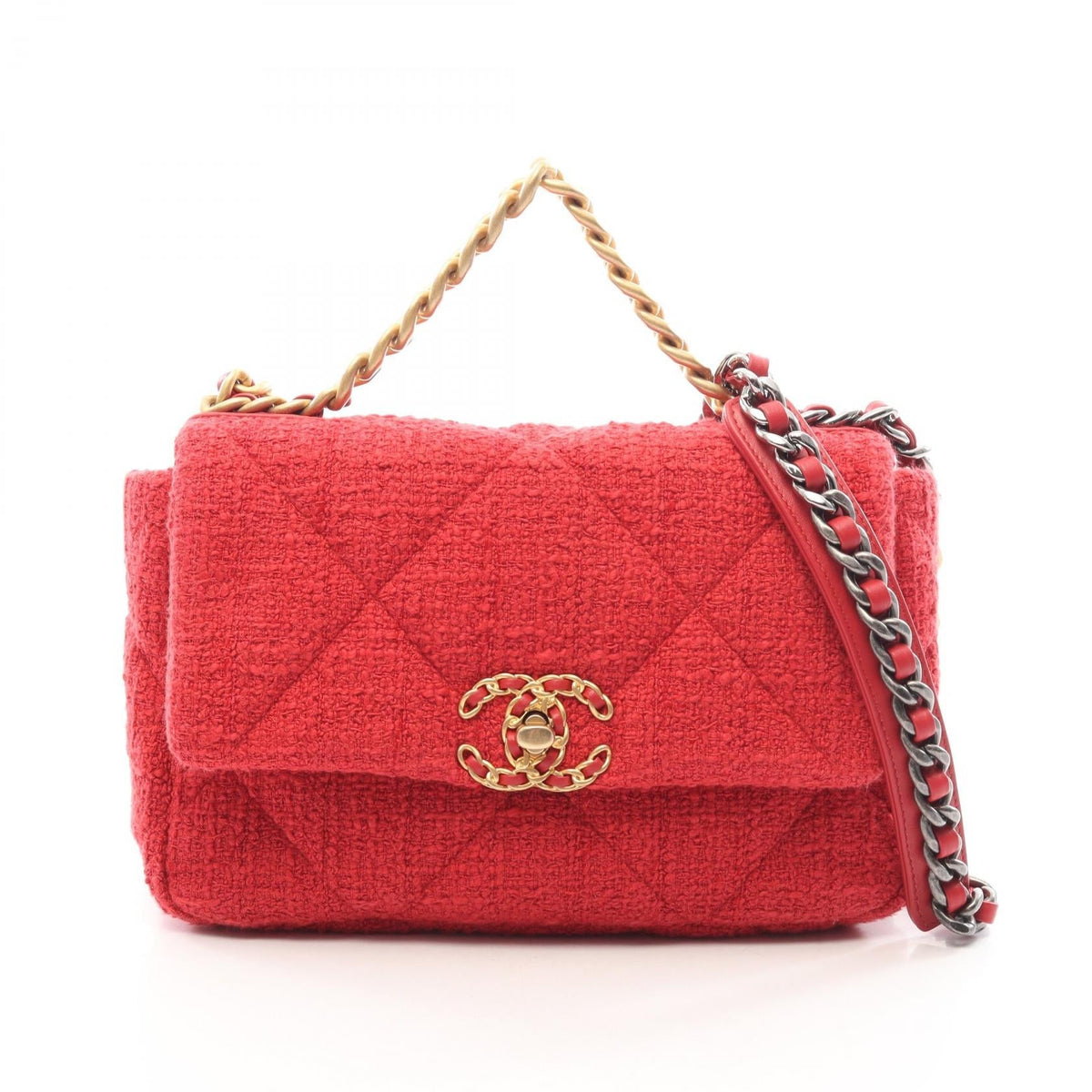 Preloved CHANEL Red 19 dix-neuf 19 Matelasse Combination Metal Fittings 2WAY Other×Fabric AS1160 2101220264116