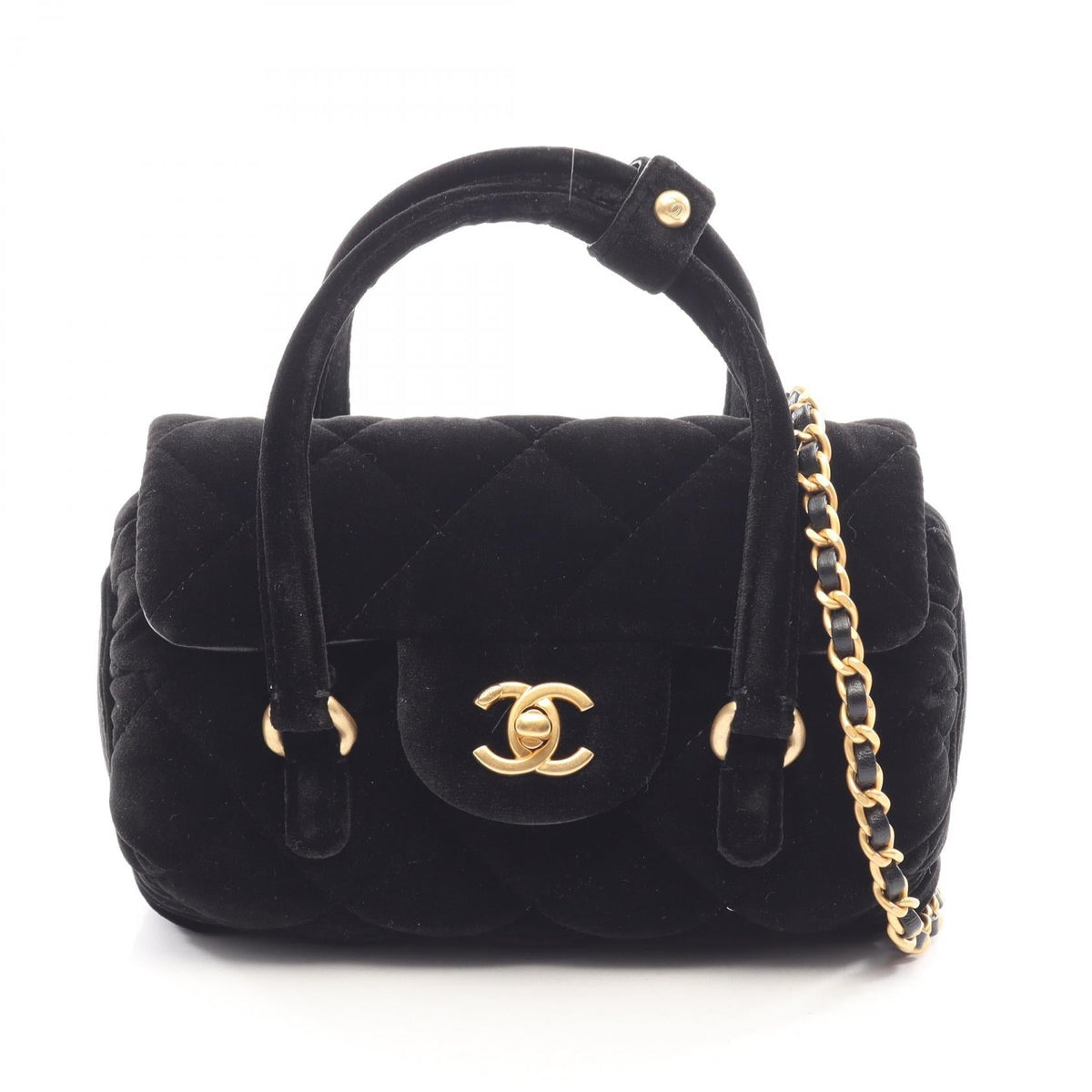 Preloved CHANEL Black Matelasse 2WAY Fabric 2101220185107