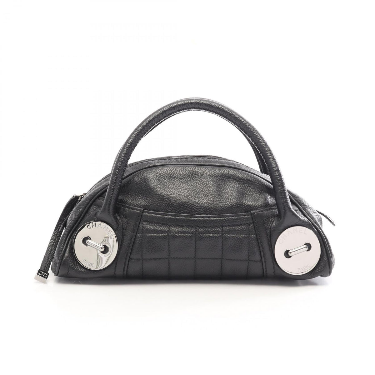 Preloved CHANEL Black Chocolate bar button motif Grained Calfskin leather 2101220285661
