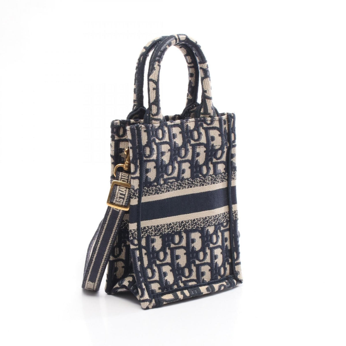 Preloved Dior BOOK TOTE Vertical Bag Mini Phone Bag Oblique Handbag Navy/Beige canvas 2101219565439