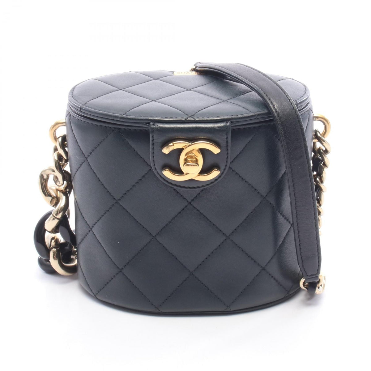 Preloved CHANEL Black Matelasse vanity Lambskin (sheep leather) 2101220285135