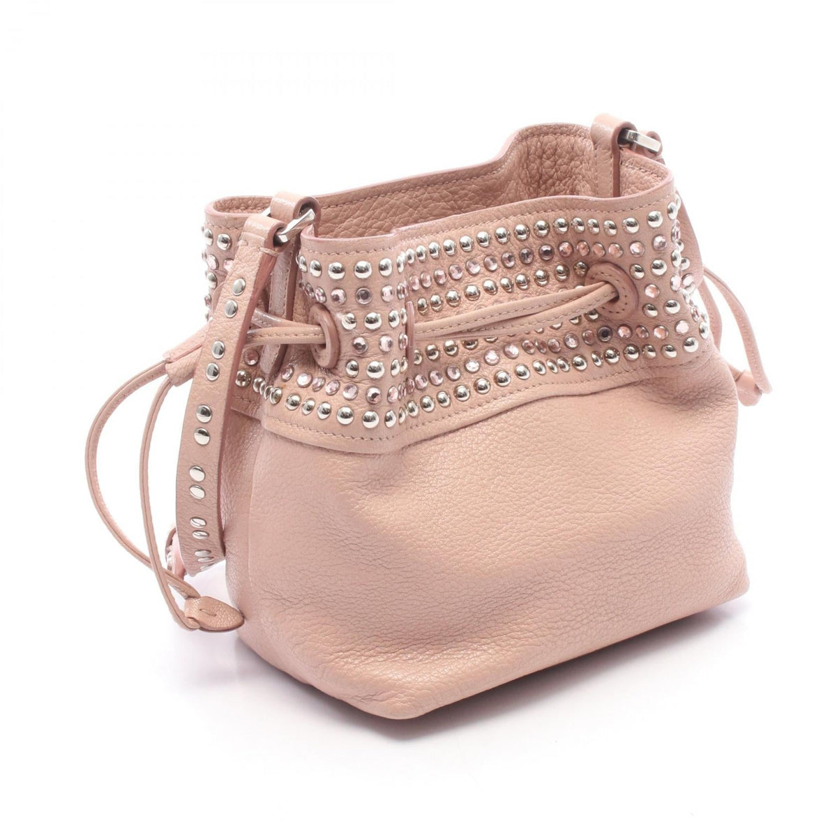 Preloved Miu Miu Madras Crystal Bucket Shoulder Bag Pink leather 2101219601441
