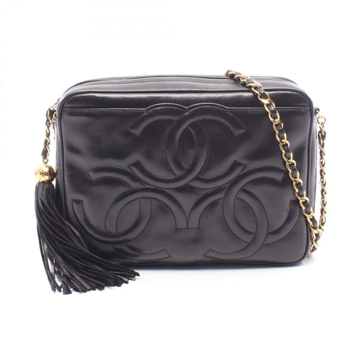 Preloved CHANEL Black Triple COCO Mark Tassel Lambskin (sheep leather) 2101220285104