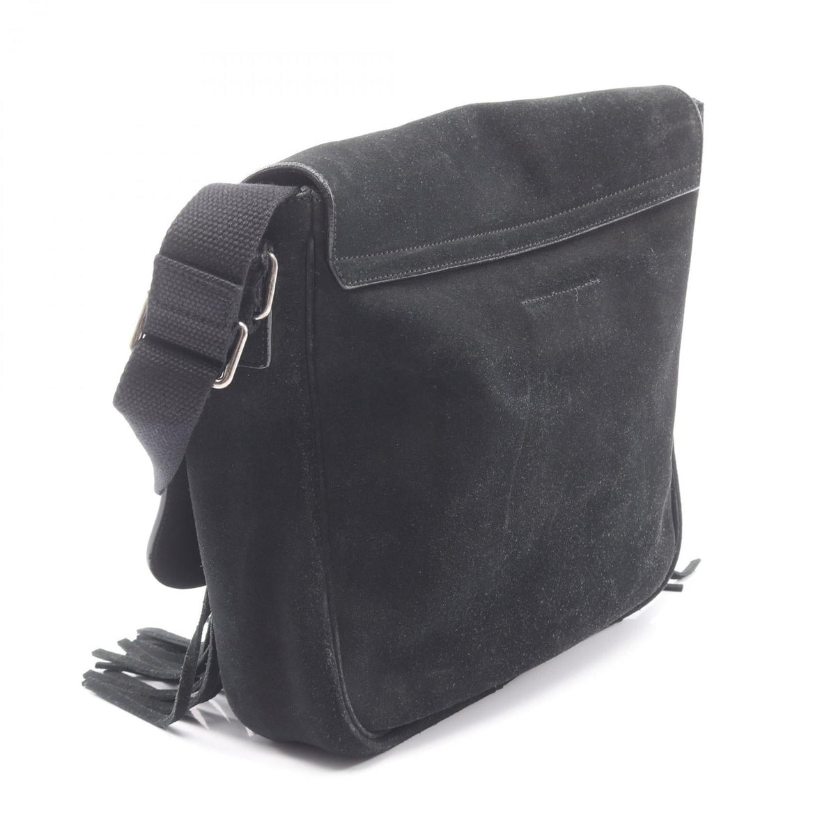 Preloved SAINT LAURENT PARIS fringe Shoulder Bag Black Suede 2101219830360