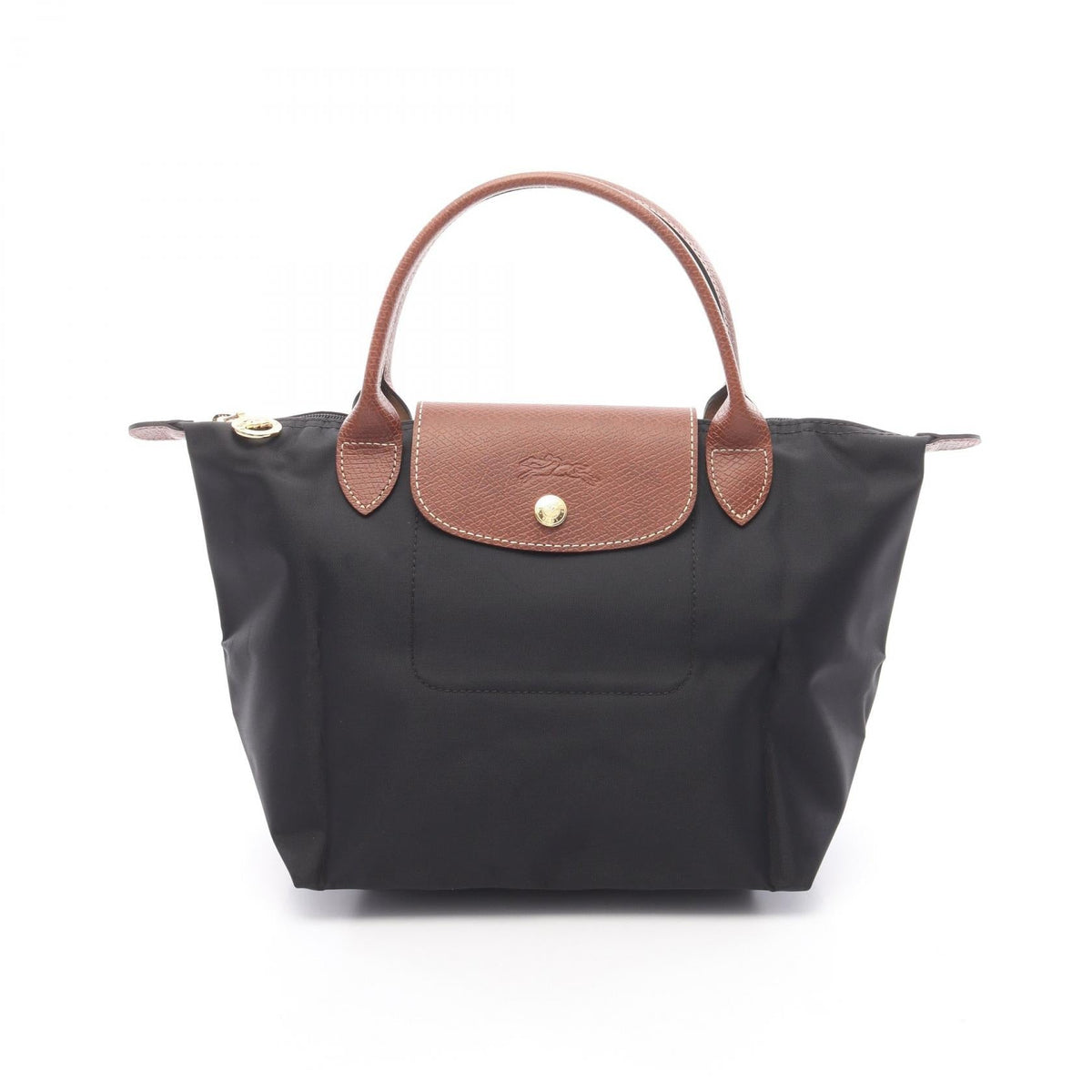 Preloved Longchamp Le Pliage Original S Handbag Black/Brown canvas×leather L1621089001 2101220294731