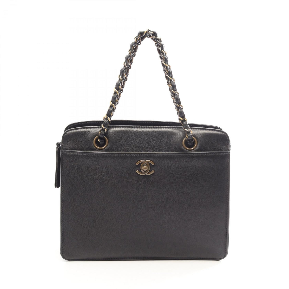 Preloved CHANEL Black COCO Mark Antique Gold Hardware leather 2101220285180