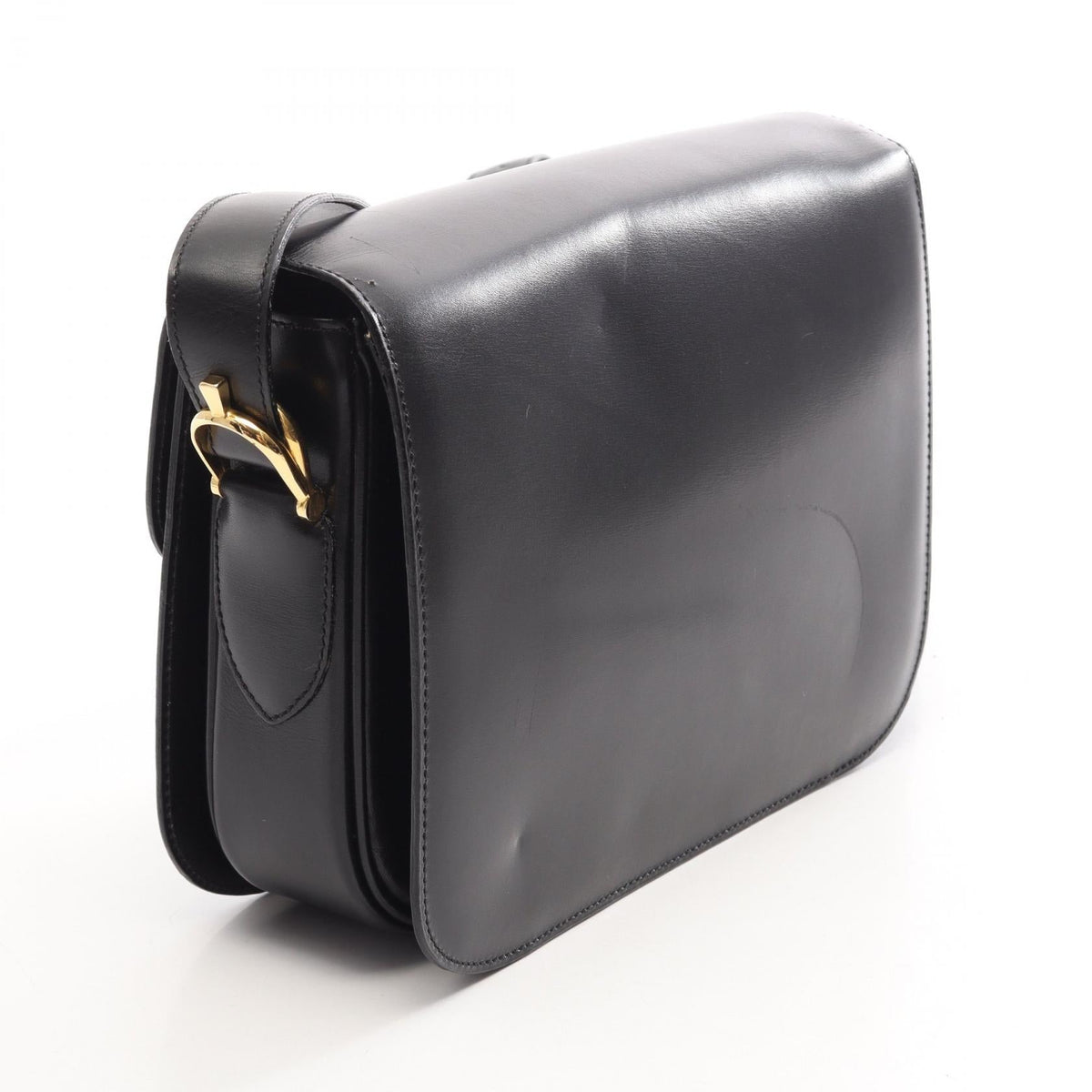 Preloved CELINE Hose carriage Shoulder Bag Black leather 2101220288655