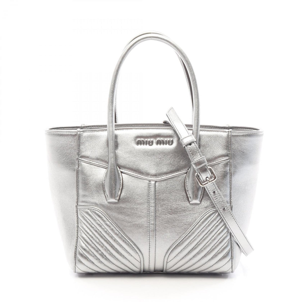 Preloved Miu Miu NAPPA BIKER 2WAY Handbag Silver leather 2101220288211