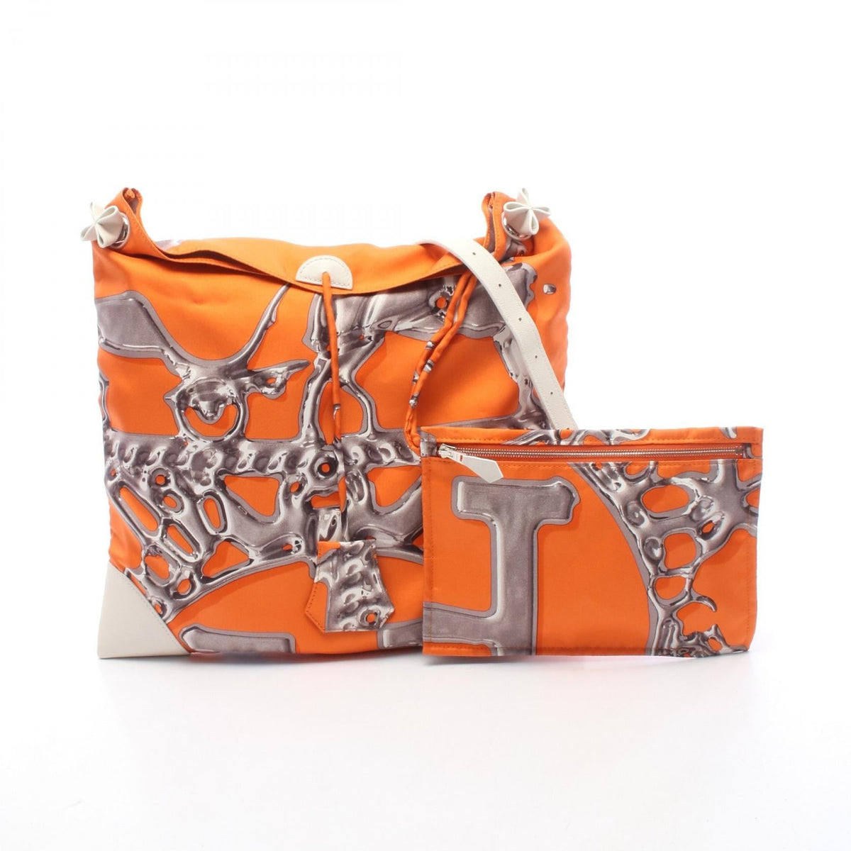 Preloved HERMES Silky City PM Shoulder BagOrange Orange Orange/White/Multicolor silk silk×Evercolor leather 2101220286750