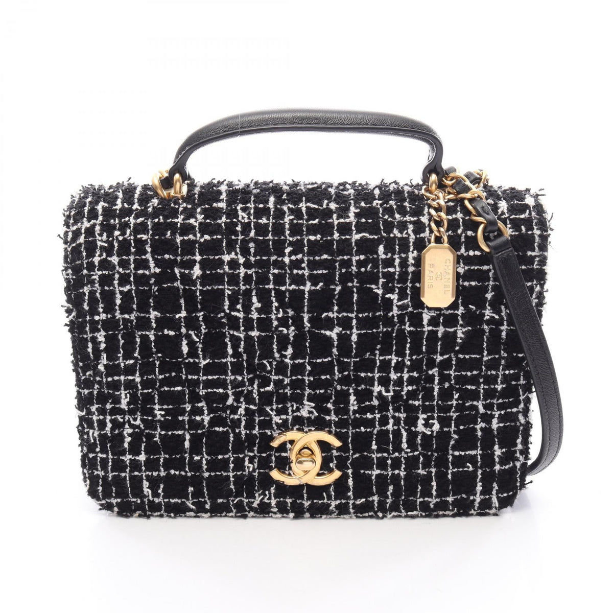 Preloved CHANEL Black/White Matelasse 2WAY Fabric×leather 2121400022763