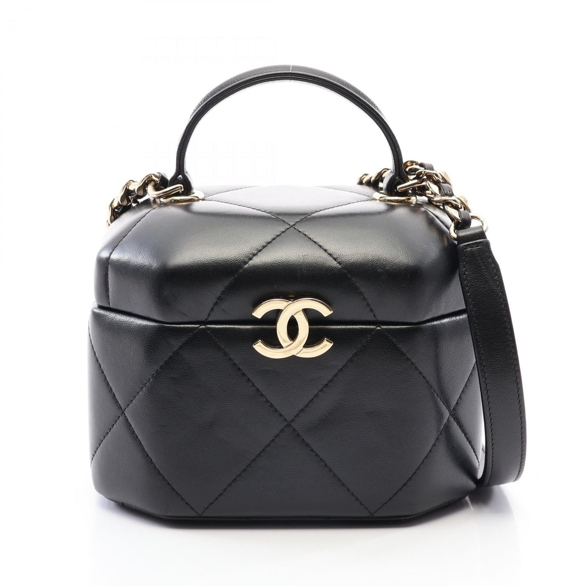 Preloved CHANEL Black COCO Mark Vanity Bag 2WAY Lambskin (sheep leather) AS2630 2101220244668