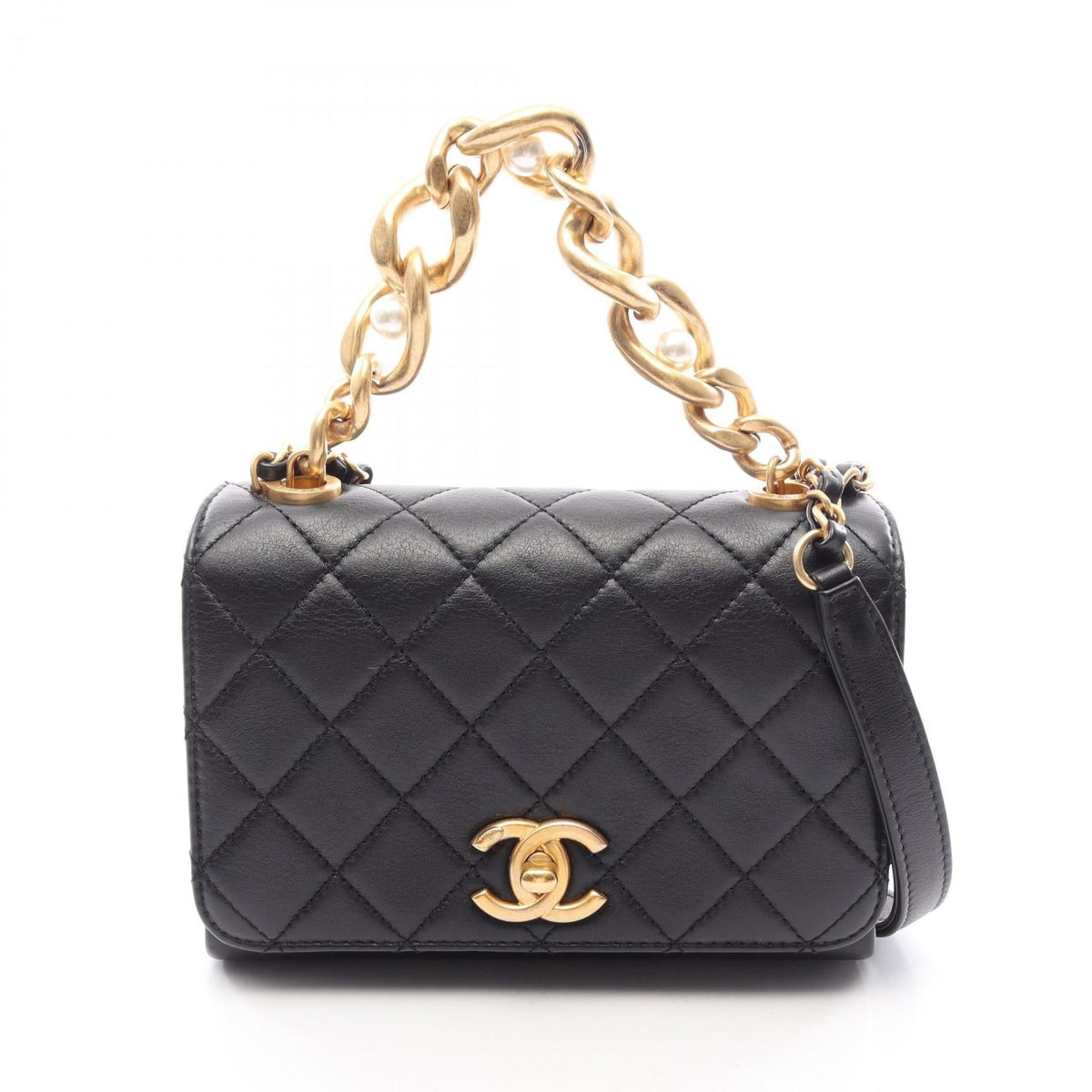 Preloved CHANEL Black Matelasse 2WAY Lambskin (sheep leather) 2101220244590