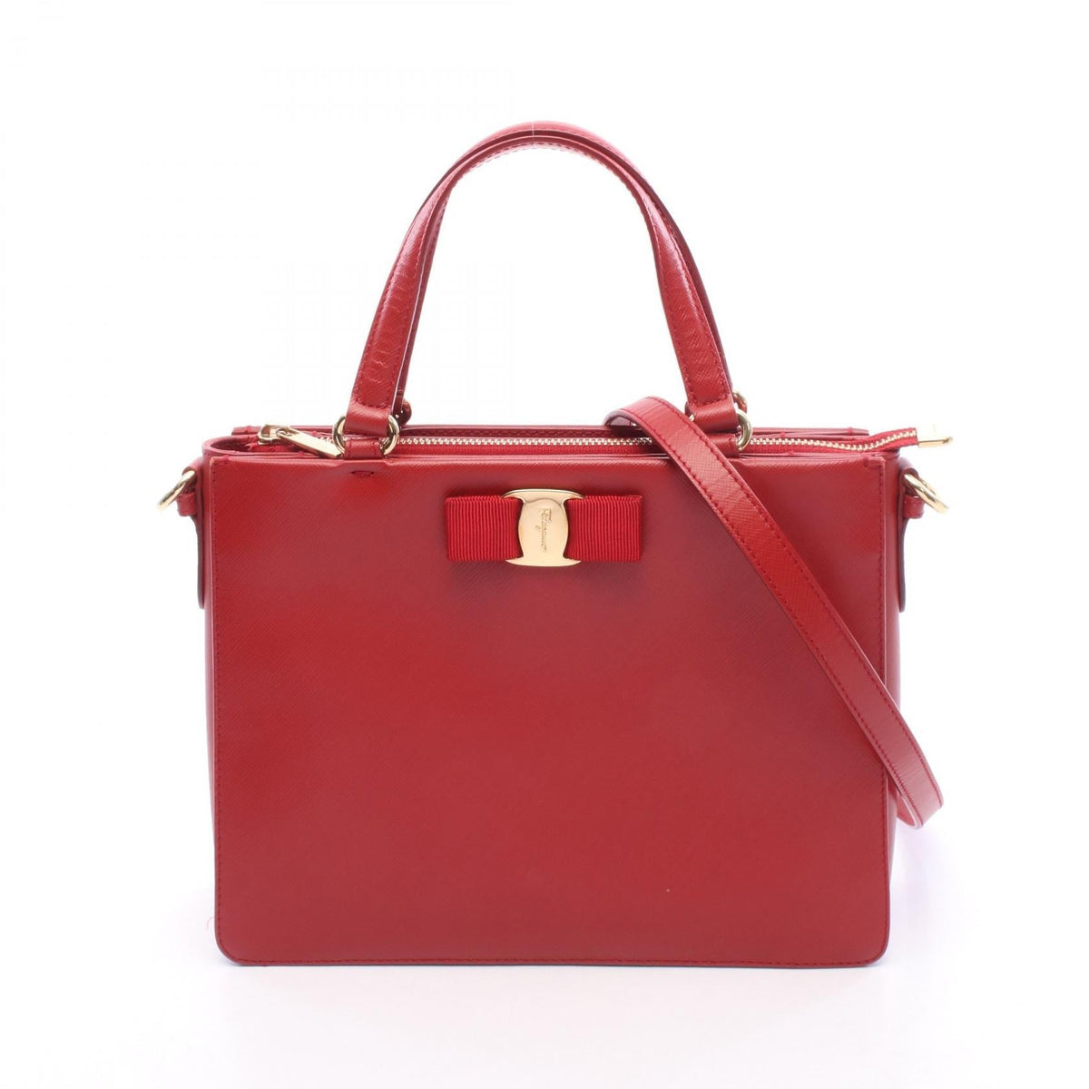 Preloved Salvatore Ferragamo Vala Ribbon 2WAY Handbag Red leather 2101220286927