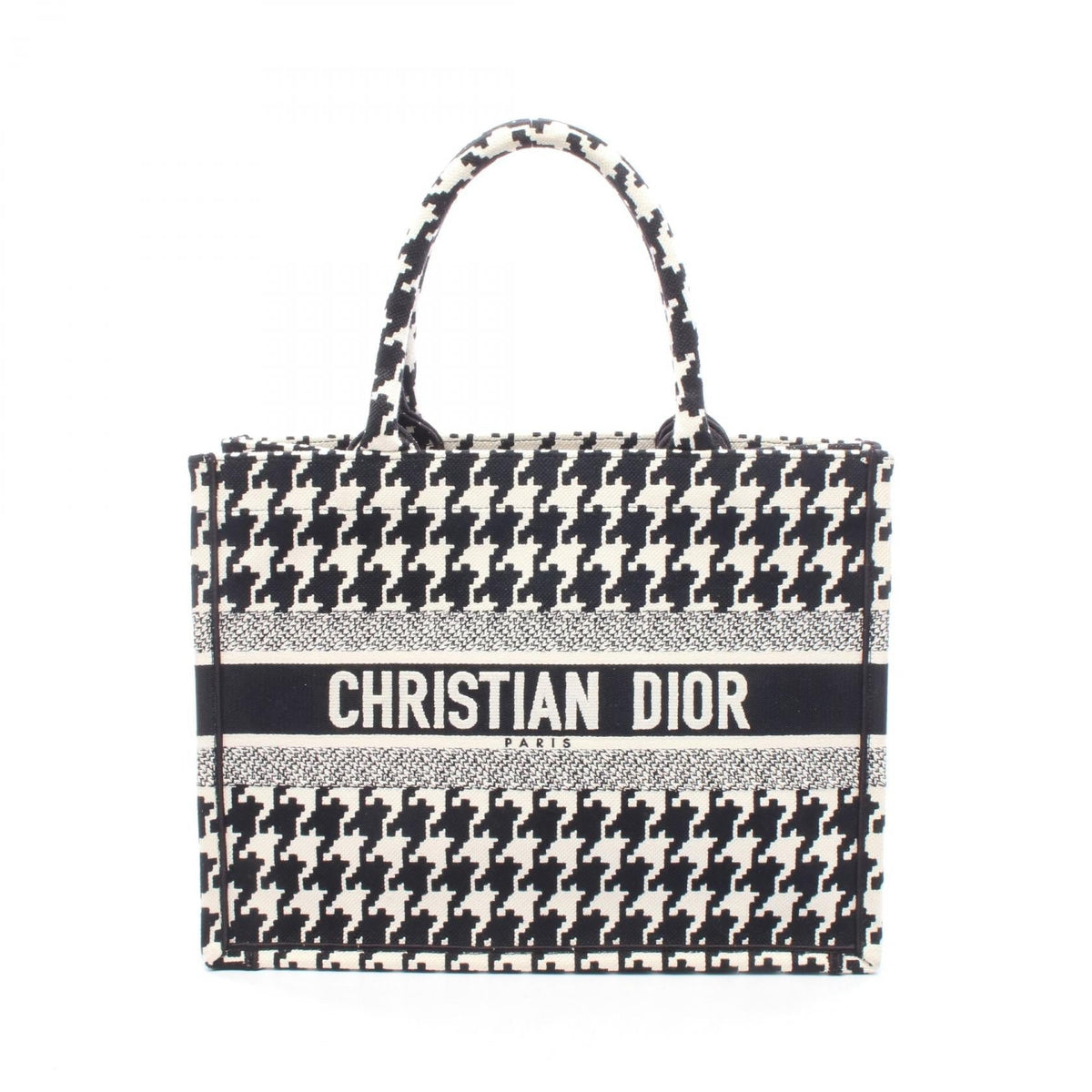 Preloved Dior BOOK TOTE Medium Houndstooth Pattern Tote Bag Black/White canvas 2107601190326