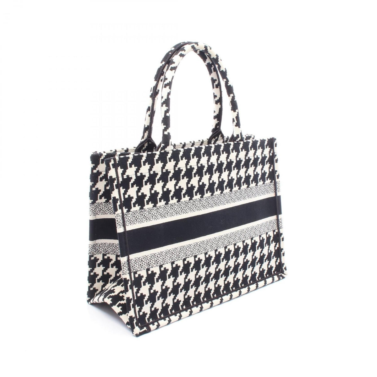 Preloved Dior BOOK TOTE Medium Houndstooth Pattern Tote Bag Black/White canvas 2107601190326