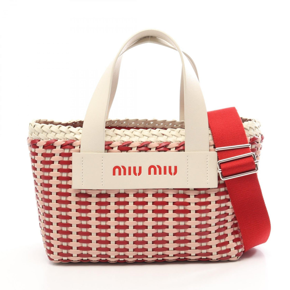 Preloved Miu Miu INTRECCIO 2WAY Handbag Red/White/Pink leather 5BA077 2120800036905