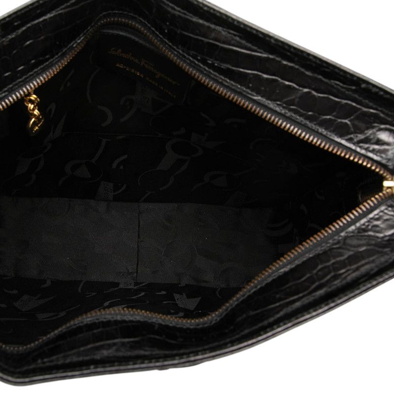 Salvatore Ferragamo Double Gancini Embossed Leather Shoulder Bag