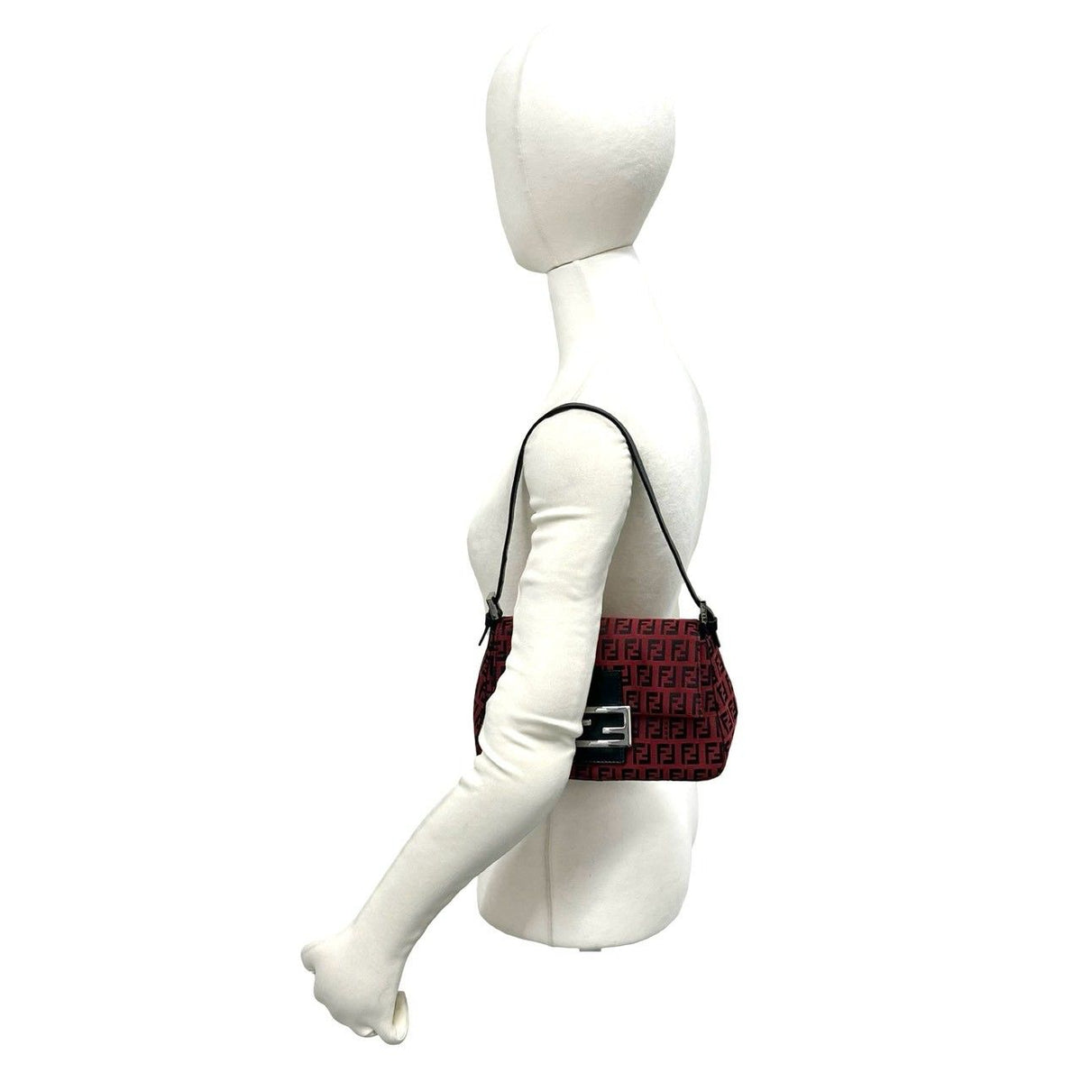 Fendi Zucchino Canvas Leather Shoulder Bag