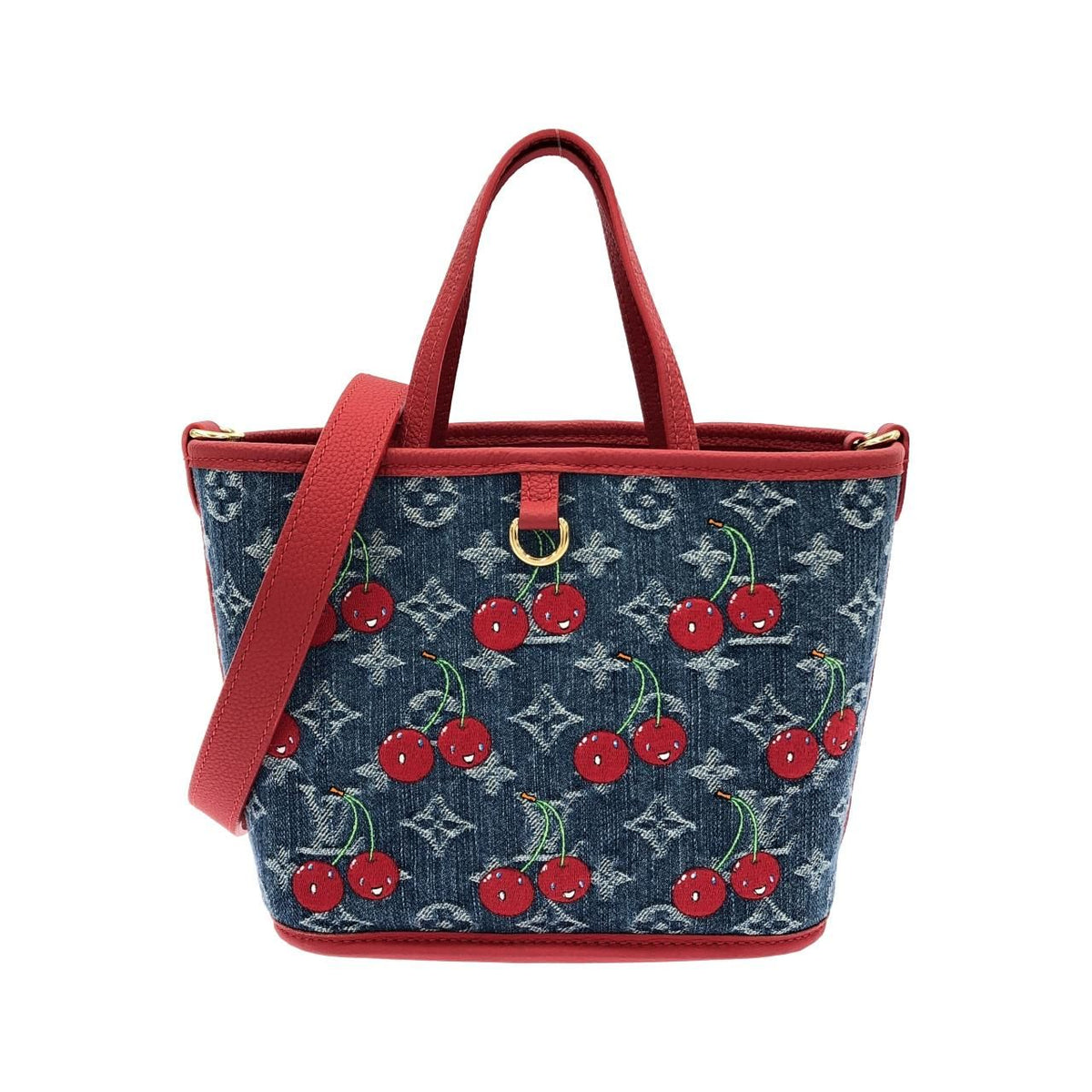 Louis Vuitton Monogram Cherry Denim Neverfull Inside Out BB Denim Canvas Tote Bag