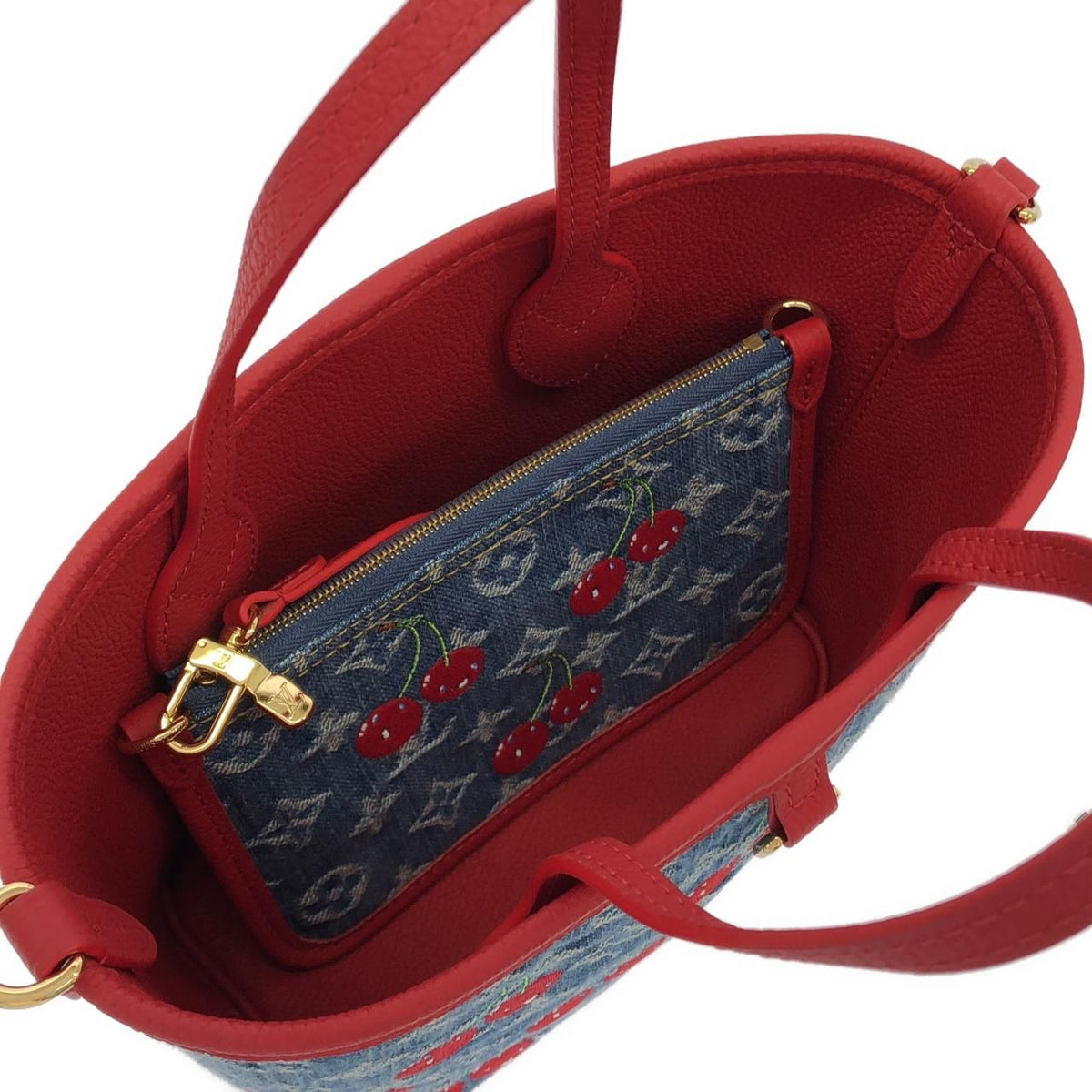 Louis Vuitton Monogram Cherry Denim Neverfull Inside Out BB Denim Canvas Tote Bag