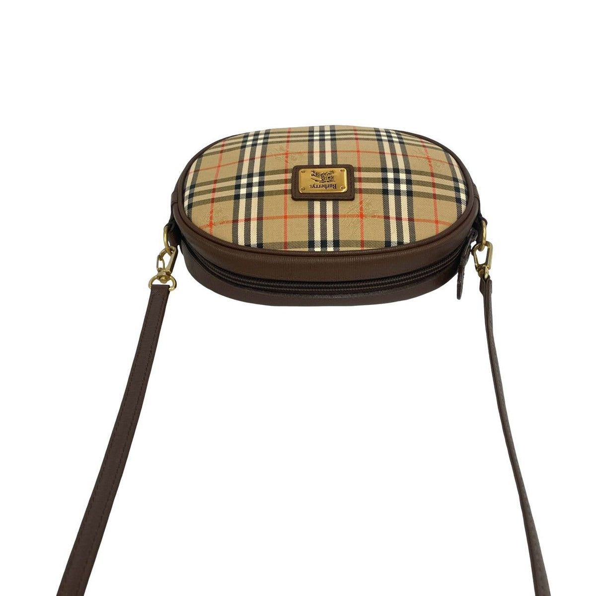 Burberrys Shadow Horse Logo Canvas Leather Shoulder Bag