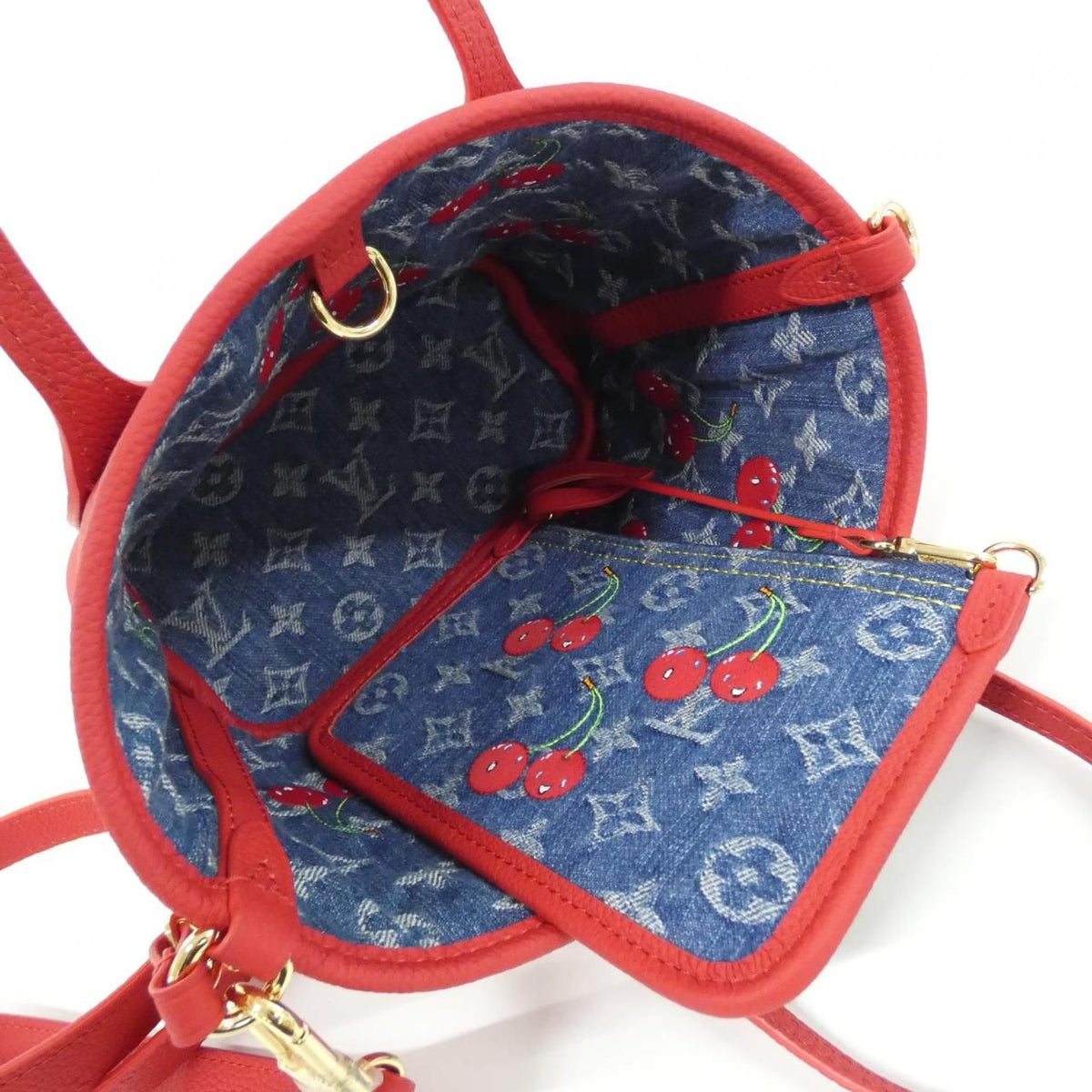 Louis Vuitton Monogram Cherry Denim Neverfull Insideout BB Denim Canvas Calf Bag