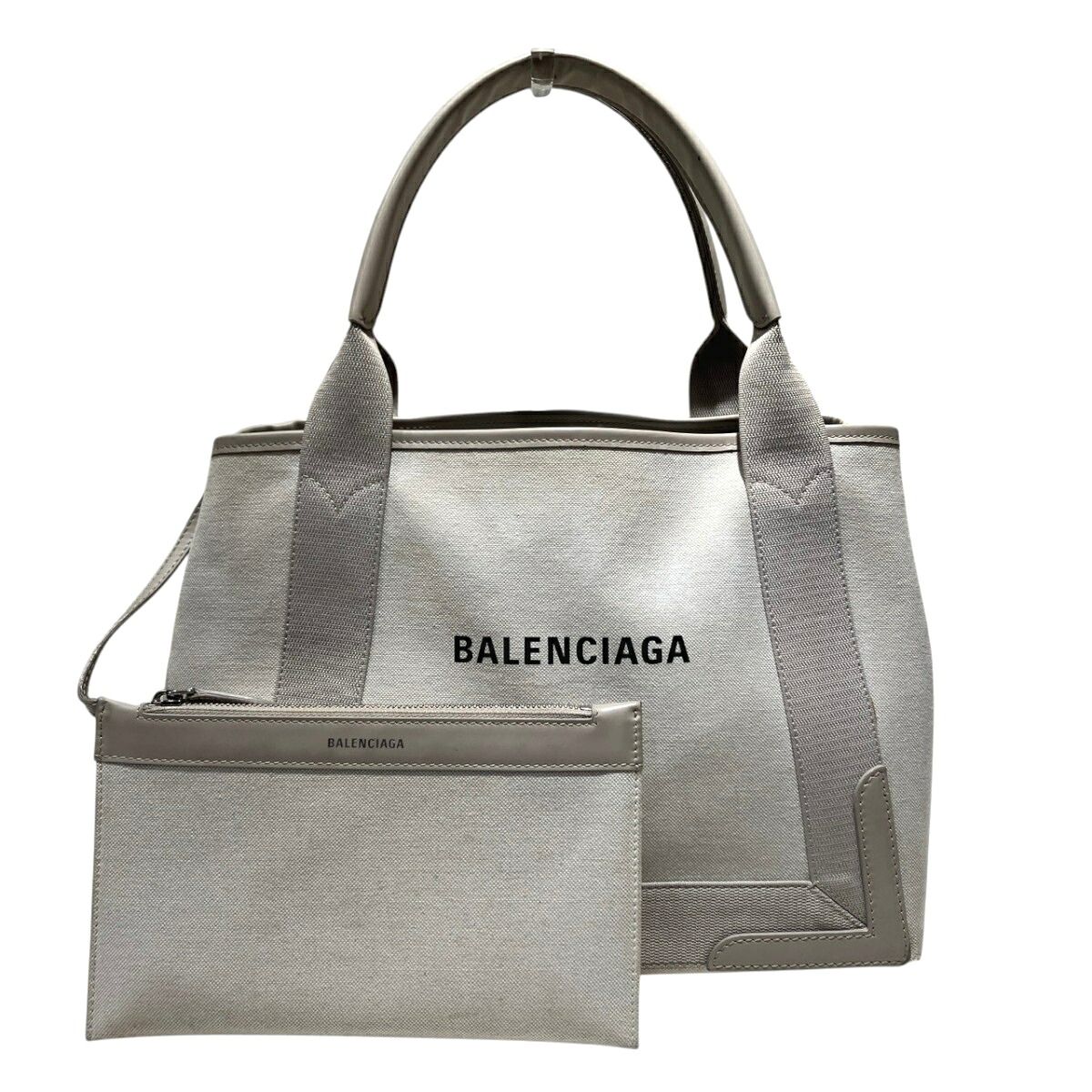 Balenciaga Navy Cabas S Canvas Leather Handbag