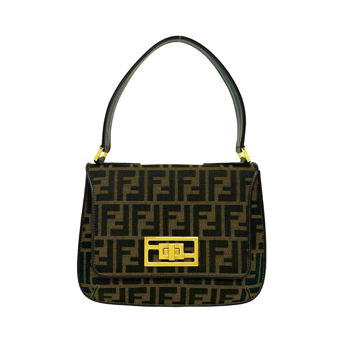Fendi Zucca Canvas Leather Shoulder Bag