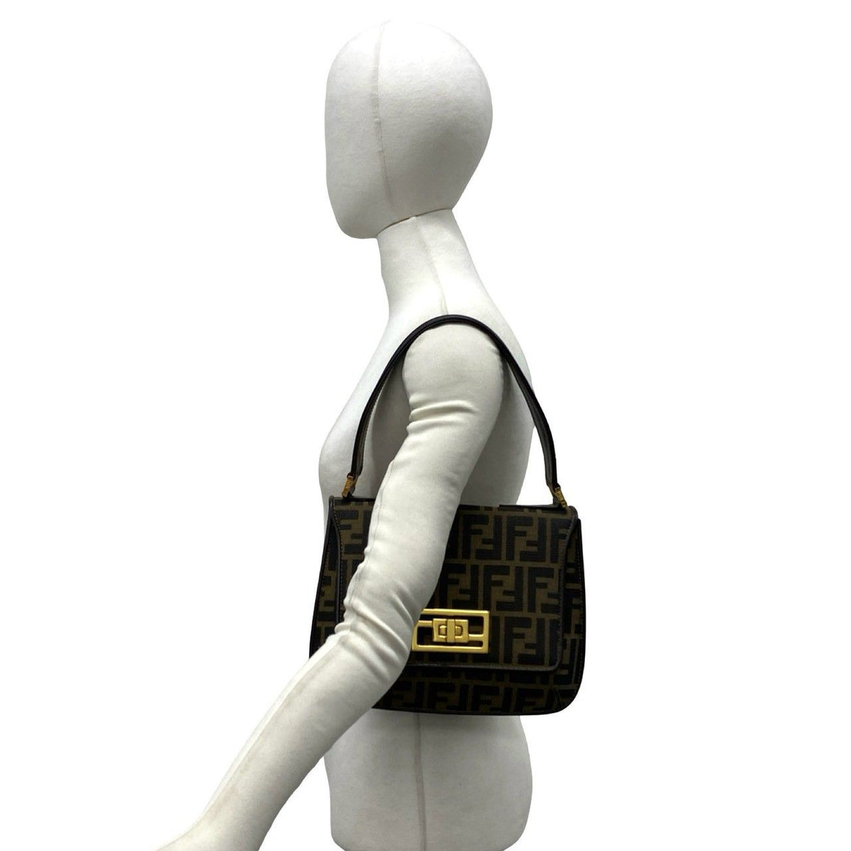 Fendi Zucca Canvas Leather Shoulder Bag