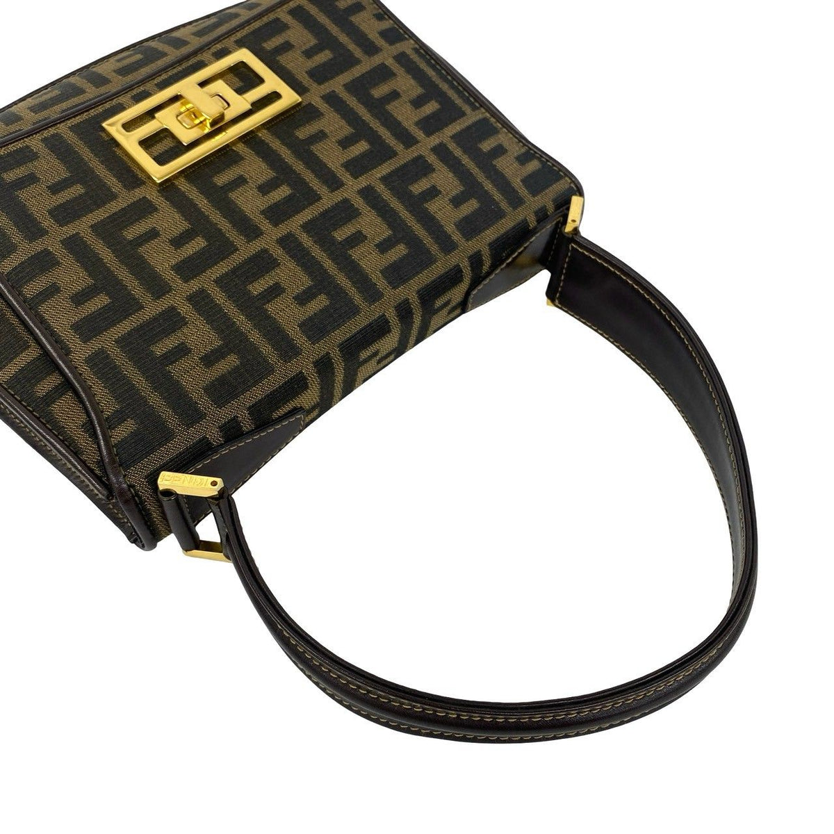 Fendi Zucca Canvas Leather Shoulder Bag