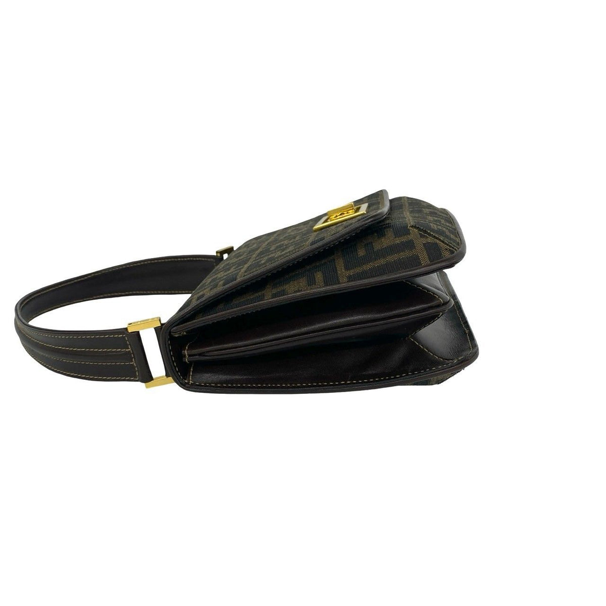 Fendi Zucca Canvas Leather Shoulder Bag