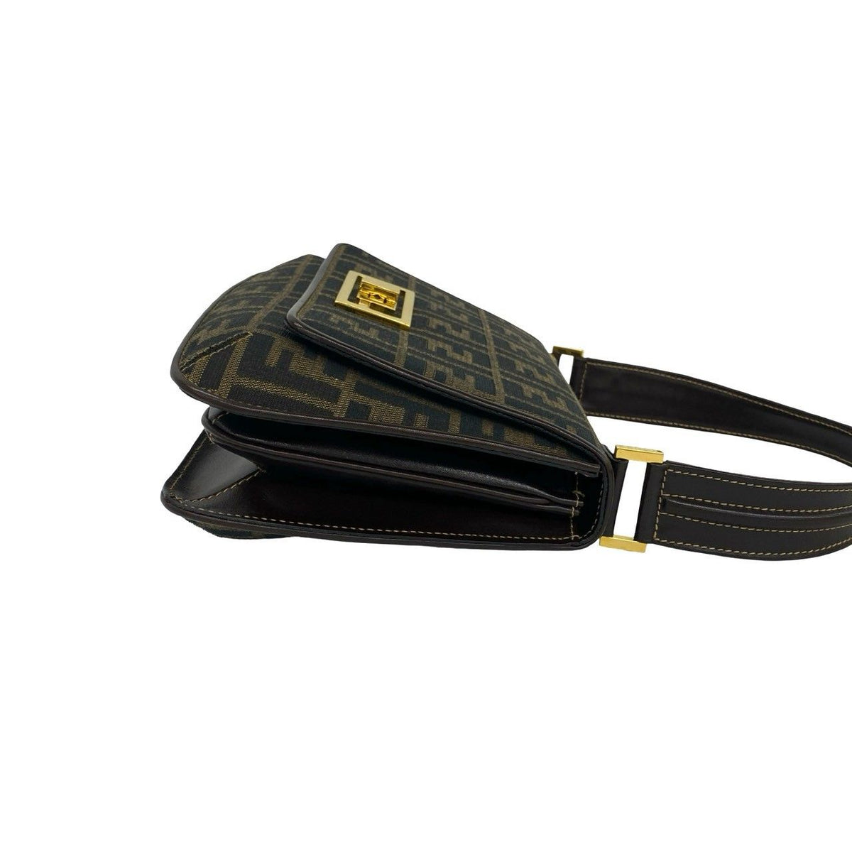 Fendi Zucca Canvas Leather Shoulder Bag
