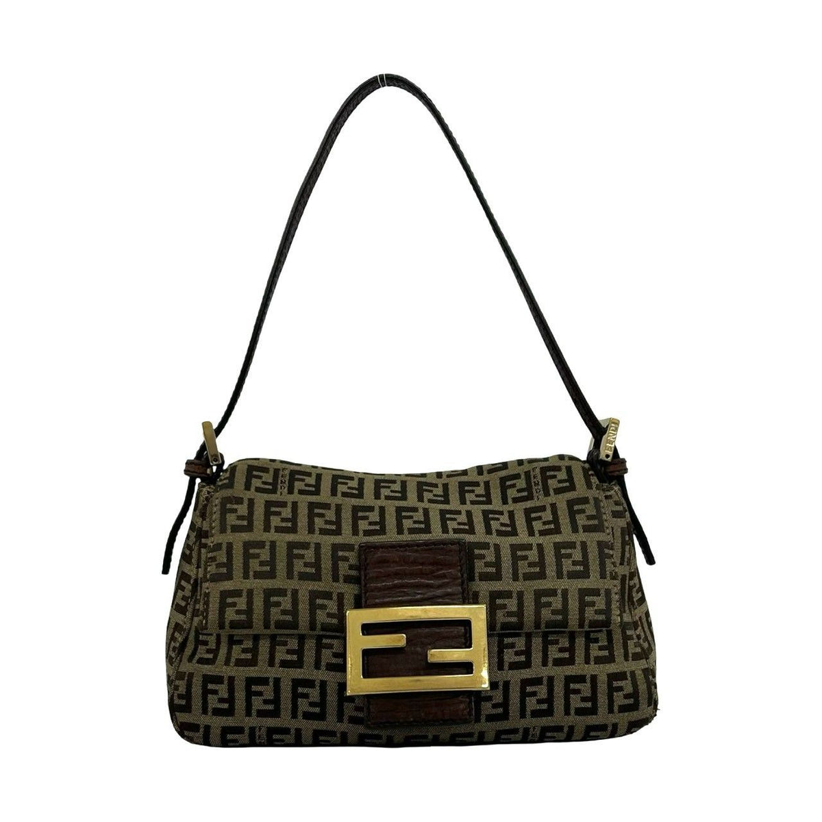 Fendi Zucchino Canvas Leather Shoulder Bag