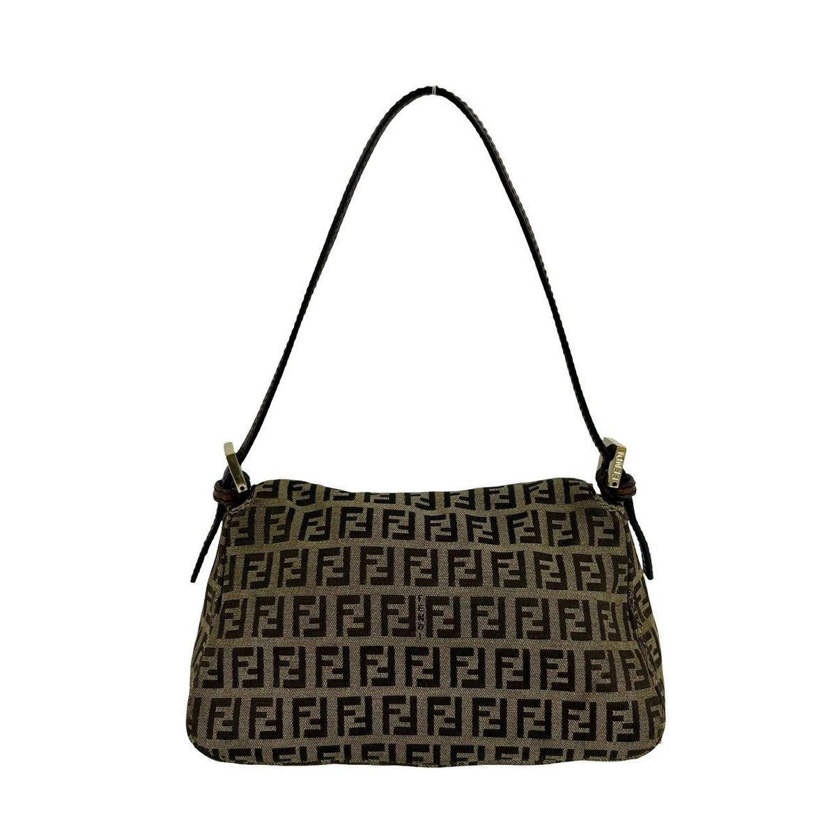 Fendi Zucchino Canvas Leather Shoulder Bag