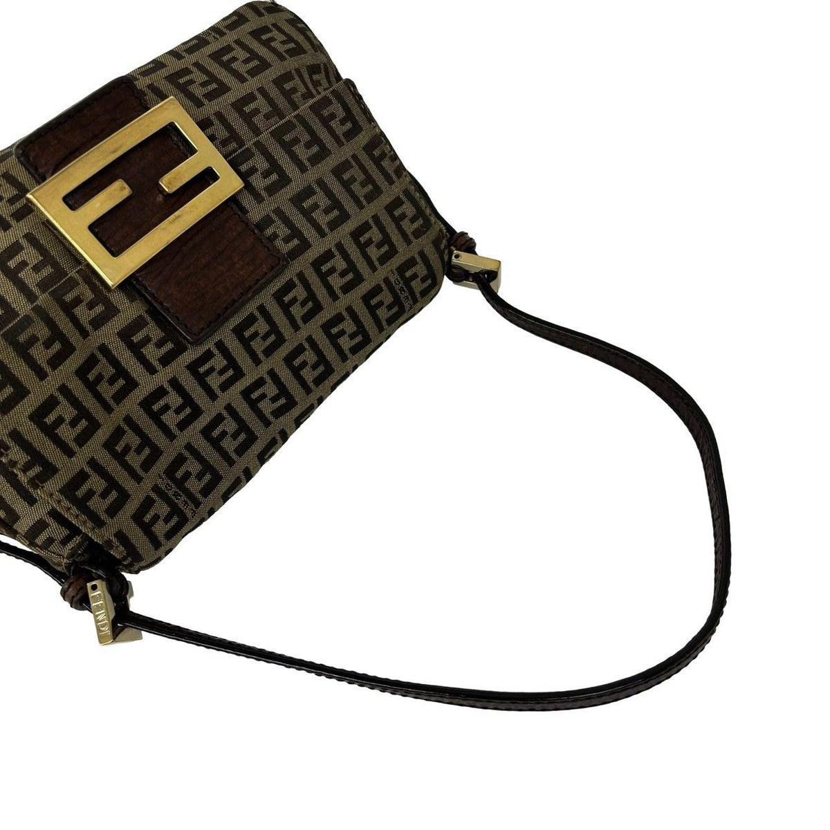 Fendi Zucchino Canvas Leather Shoulder Bag