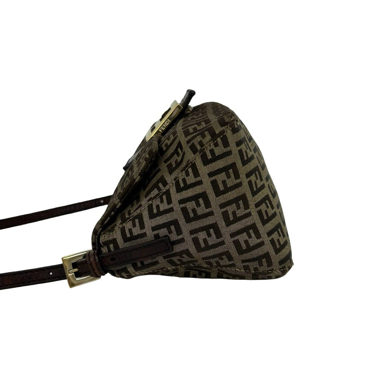 Fendi Zucchino Canvas Leather Shoulder Bag